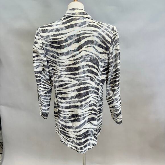 Caché Jacquard Blazer Size 10 Metallic Zebra Floral Print Longline Vintage Y2k - Picture 4 of 16